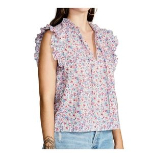 BB Dakota Steve Madden button down floral shirt ruffle shoulders